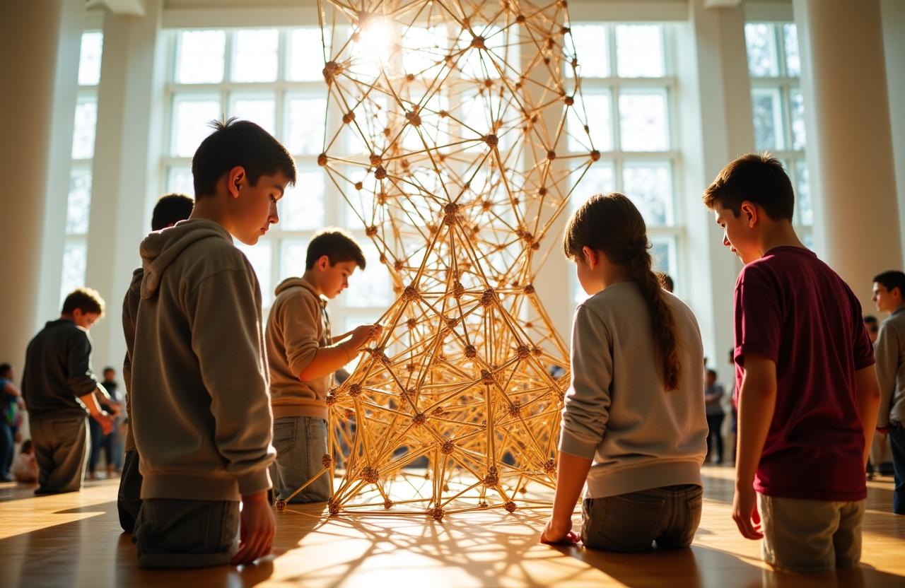 Studenti che assemblano strutture geometriche complesse